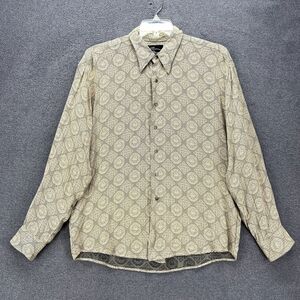 Vintage Atlantic Connection Button Up Shirt Men Large Retro Abstract Long Sleeve